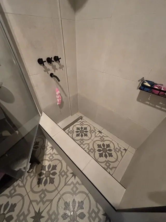 Baño terminado con ducha y piso calcáreo